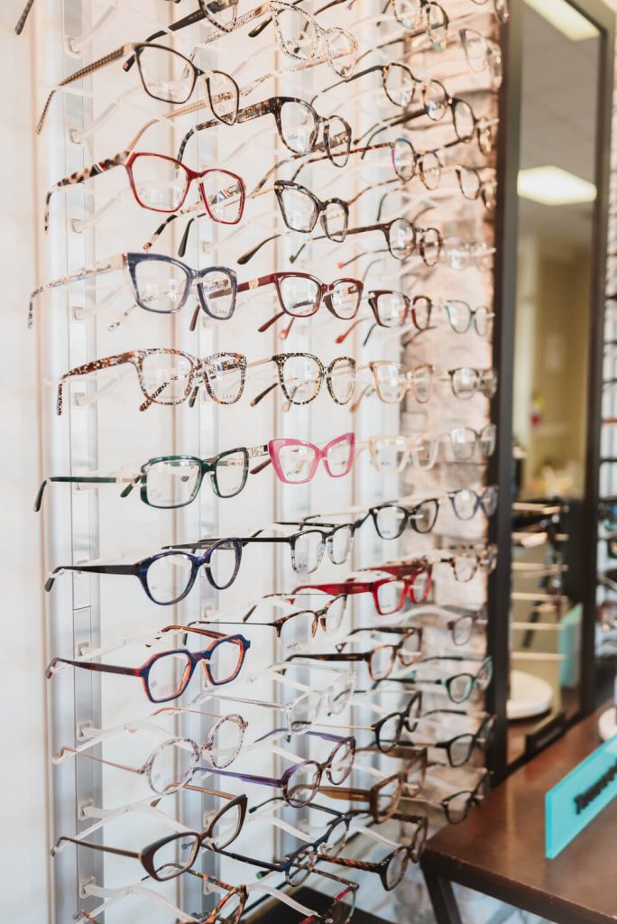 Frame displays in the optical at the Electric Road office in Roanoke, Virginia