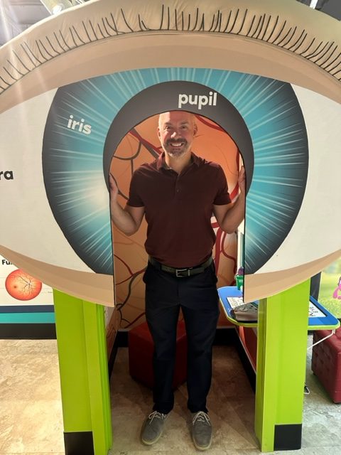 The giant eye exhibit sponsored by Kartesz Eye Care at Kids Square near the Valley View office